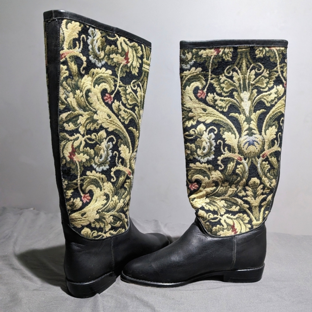 NWT Vintage Seychelles Paisley Tapestry with black leather knee high boots